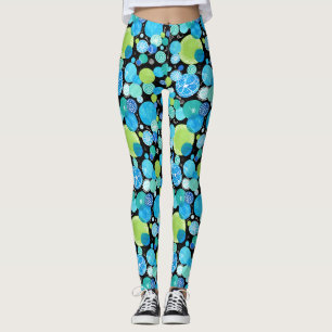 Quirky Türkise Blue Neon Green Emerald auf Black Leggings
