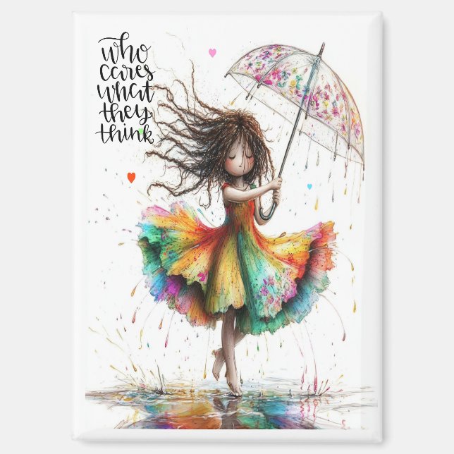 Quirky Umbrella Girl Who Cares Magnet (Vorderseite)