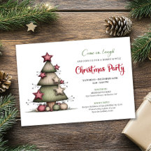Quirky Watercolor Christmas Tree Festive Invite