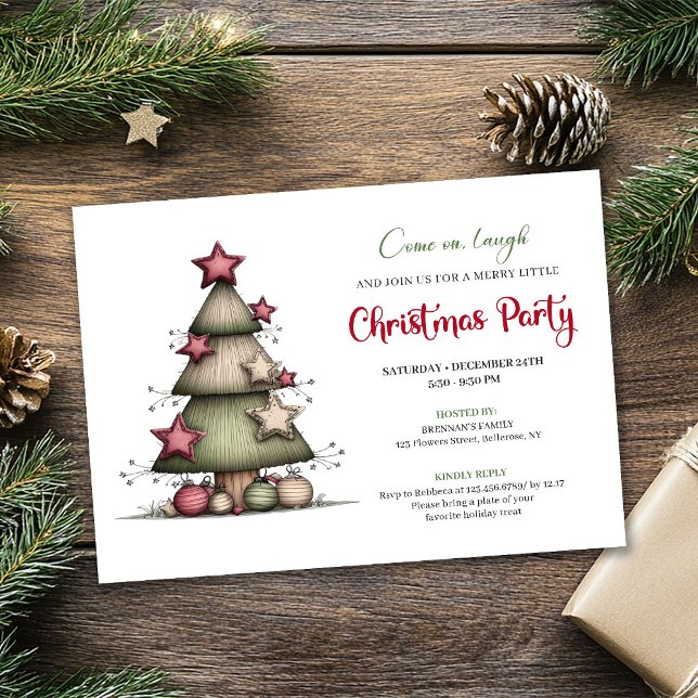Quirky Watercolor Christmas Tree Festive Invite Einladung (Quirky Watercolor Christmas Tree Festive Invite)