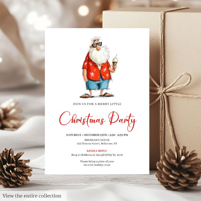 Quirky Watercolor Santa Funny Christmas Invitation Einladung (Quirky Watercolor Santa Funny Christmas Invitation)