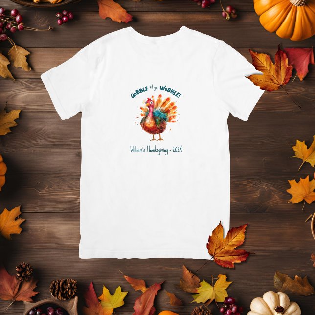 Quirky Watercolor Türkei Erntedank T-Shirt (Gobble Til you Wobble quirky turkey t-shirt)