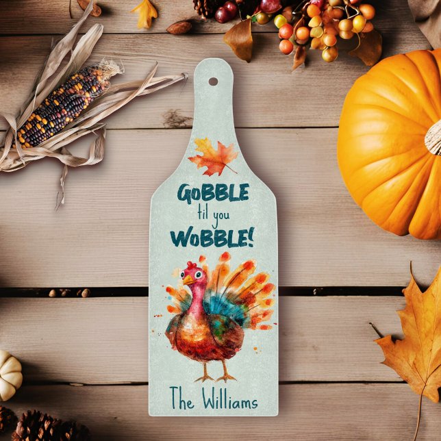 Quirky Watercolor Turkey Sage Green Schneidebrett (sage green gobble til you wobble quirky turkey cutting board
)