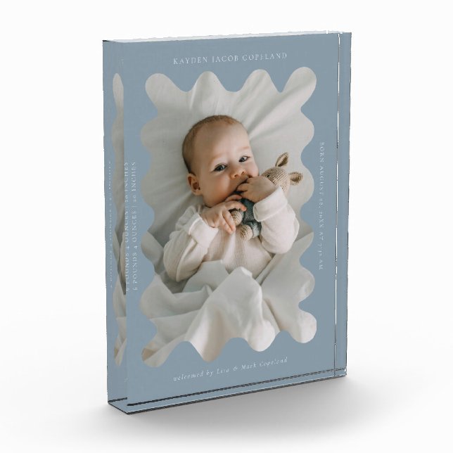 Quirky Wavy Frame Newborn Keepake Blue Fotoblock (Links)