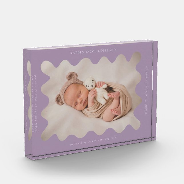 Quirky Wavy Lila Frame Newborn Keepake Fotoblock (Links)