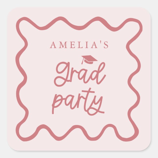 Quirky Wavy Line Blush Pink Grad Gastgeschenk Quadratischer Aufkleber (Vorderseite)