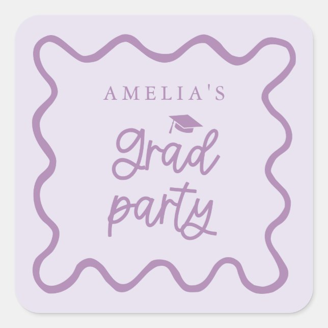 Quirky Wavy Line Lila Grad Gastgeschenk Quadratischer Aufkleber (Vorderseite)