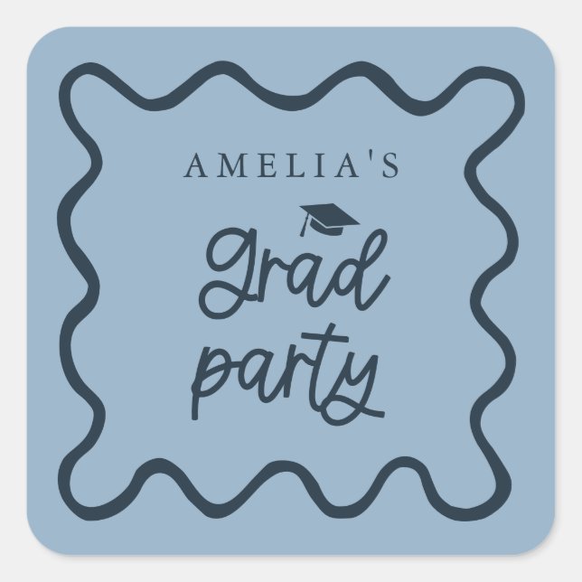 Quirky Wavy Line Navy Blue Grad Gastgeschenk Quadratischer Aufkleber (Vorderseite)