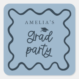 Quirky Wavy Line Navy Blue Grad Gastgeschenk Quadratischer Aufkleber