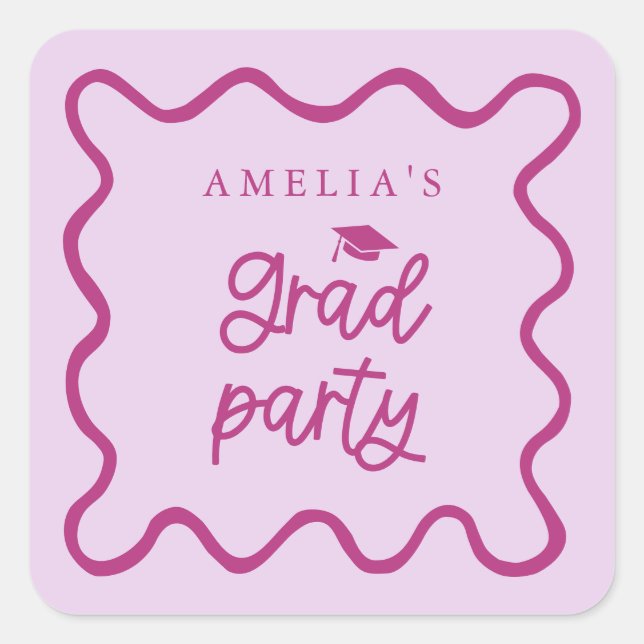 Quirky Wavy Line Pink Grad Gastgeschenk Quadratischer Aufkleber (Vorderseite)