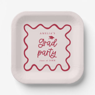 Quirky Wavy Line Red Grad Party Pappteller