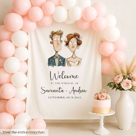 Quirky Wedding Backdrop Wasserfarbenbrille und Brä Wandteppich