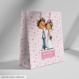 Quirky Wedding Couple Bag Funny Cartoon Mittlere Geschenktüte