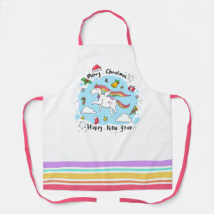 Quirky Weihnachten & Neues Jahr Einhorn Regenbogen Schürze