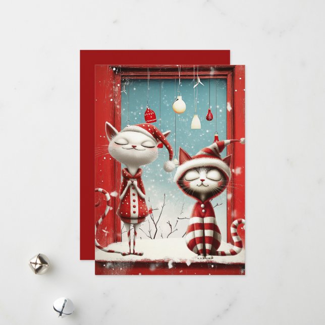 Quirky Weihnachtskatzen Feiertagskarte (Vorderseite/Rückseite Beispiel)