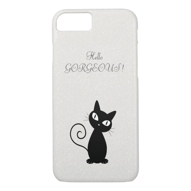 Quirky Whimsical Black Cat Glittery Hello Gorgeous Case-Mate iPhone Hülle (Rückseite)