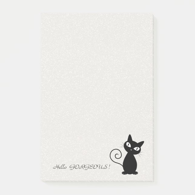 Quirky Whimsical Black Cat Glittery Hello Gorgeous Post-it Klebezettel (Vorderseite)