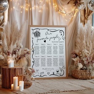 Quirky whimsical black Wedding Seating Chart Poster