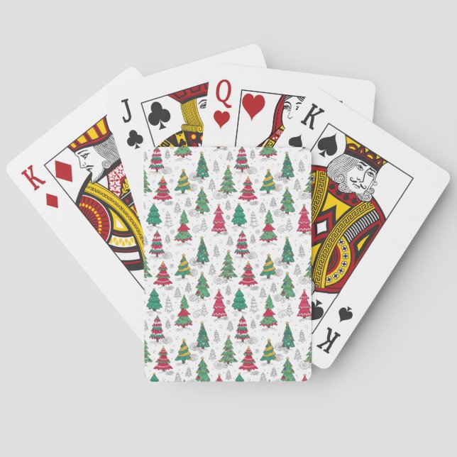 Quirky Whimsical Decorated Christmas Trees Doodles Spielkarten (Rückseite)