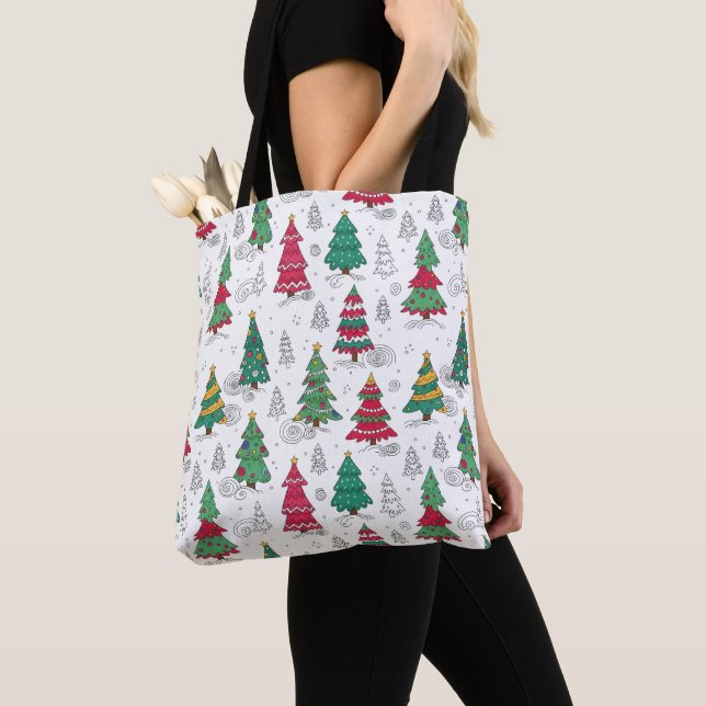 Quirky Whimsical Decorated Christmas Trees Doodles Tasche (Von Nahem)