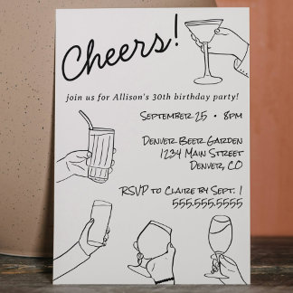 Quirky Whimsical Hand Drawn Cheers Party Einladung