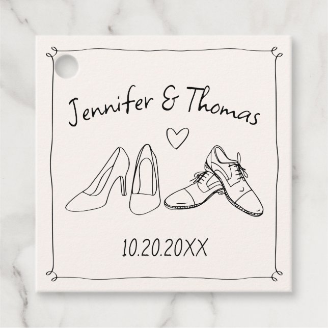 Quirky Whimsical Hand Drawn Doodle Shoes Hochzeit Geschenkanhänger (Vorderseite)
