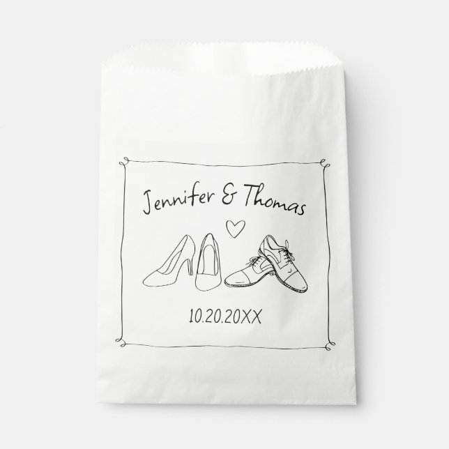 Quirky Whimsical Hand Drawn Doodle Shoes Hochzeit Geschenktütchen (Vorderseite)