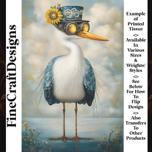 Quirky Whimsy Bird in Hat & Goggles BS7 Decoupage Seidenpapier