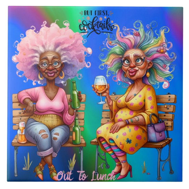 Quirky Wine Ladys, aber First Keramik Tile Fliese (Vorderseite)