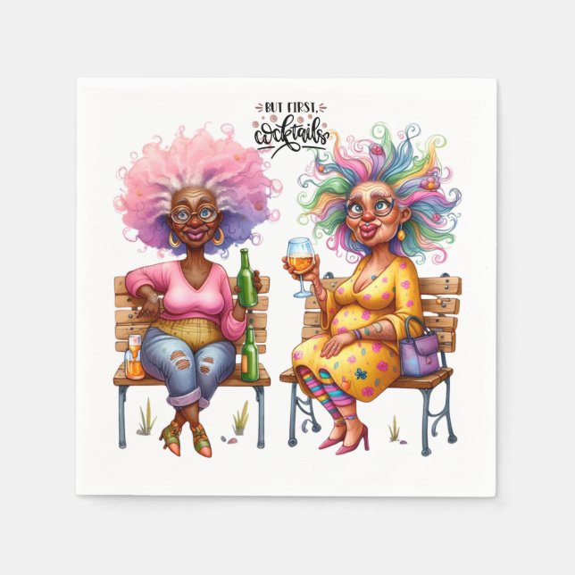 Quirky Wine Ladys Cocktails Paper Napkin Serviette (Vorderseite)