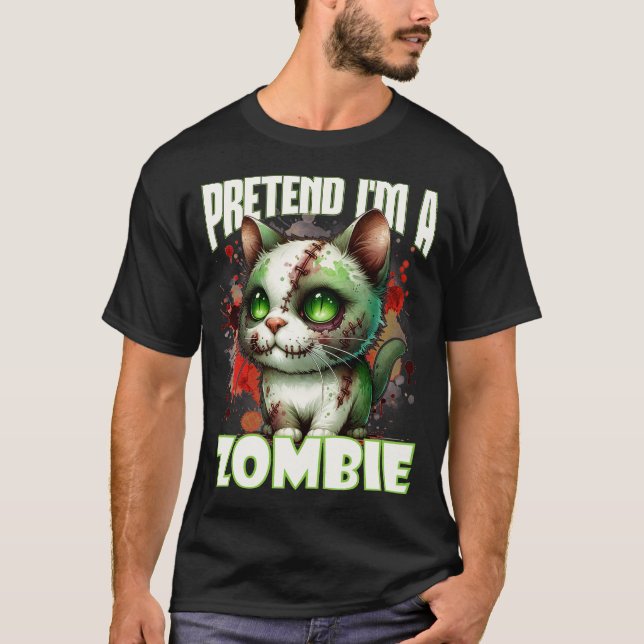 Quirky Zombie Cat Design für Halloween Spaß T-Shirt (Vorderseite)