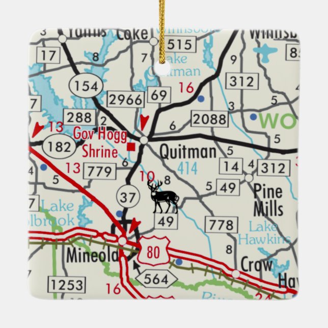 Quitman TX Road Map Keramikornament (Rückseite)