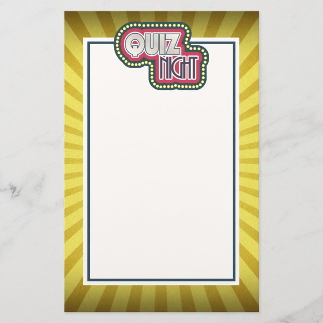 Quiz Night Trivia Party Gelber Sonnenbrand Briefpapier (Vorderseite)