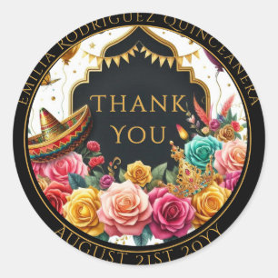 Quniceanera Bevorzugung Bag Fiesta Rose Blumendank Runder Aufkleber