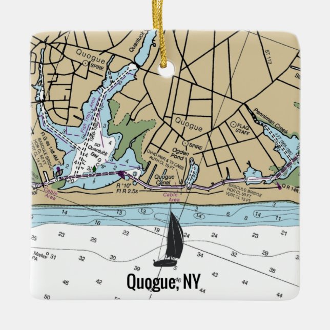 Quogue NY Nautical Chart Keramikornament (Vorderseite)