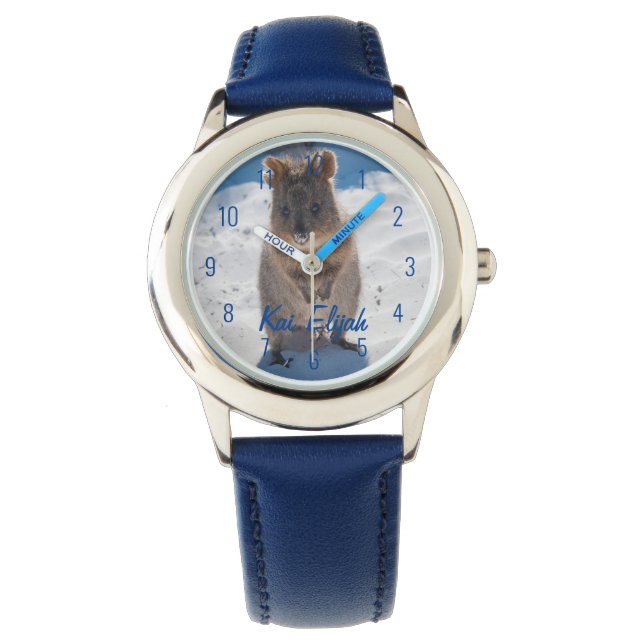Quokka am Strand Australien, Cool Blue Boys Armbanduhr (Vorderseite)