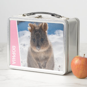 Quokka am Strand Australien, Mädchen mit rosa Akze Metall Brotdose