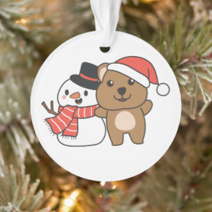 Quokka Avec Snowman En Hiver À Noël Ornelé