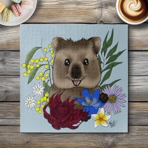 Quokka Glücklich Australien Floral Blau