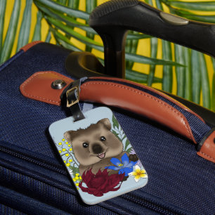 Quokka Glücklich Australien Floral Blau Gepäckanhänger