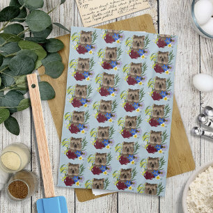Quokka Glücklich Australien Floral Blau Geschirrtuch