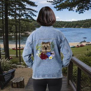 Quokka Glücklich Australien Floral Blau Jeansjacke