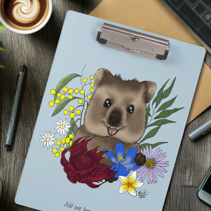 Quokka Glücklich Australien Floral Blau Klemmbrett