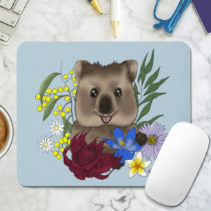 Quokka Glücklich Australien Floral Blau Mousepad