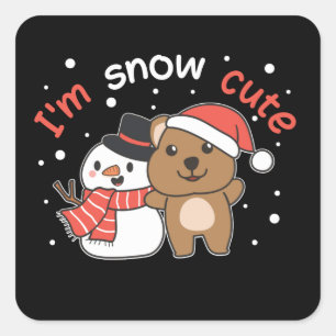 Quokka I'm Snow Niedlich Snowman Snow Pun Quadratischer Aufkleber