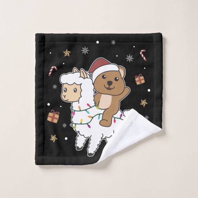 Quokka Llama Noël Neige hiver Animaux Laver Cl (Gant de toilette)