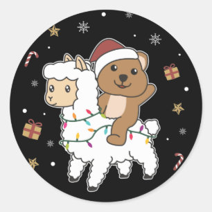 Quokka Llama Weihnachtsschnee Wintertiere Klassik Runder Aufkleber