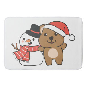 Quokka mit Schneemann im Winter zu Weihnachten Badematte
