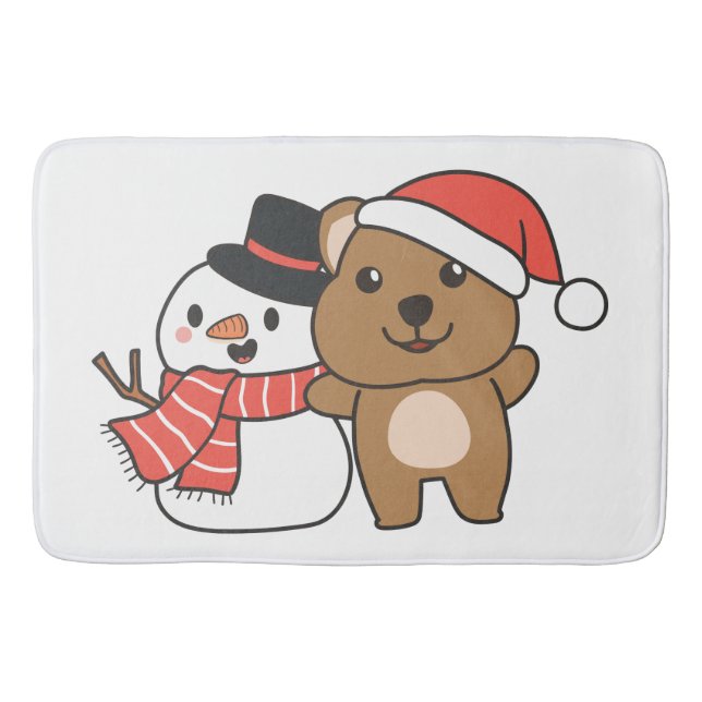 Quokka mit Schneemann im Winter zu Weihnachten Badematte (Vorderseite)