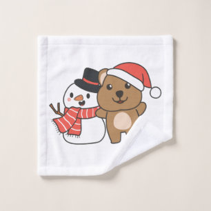 Quokka mit Schneemann im Winter zu Weihnachten Waschlappen
